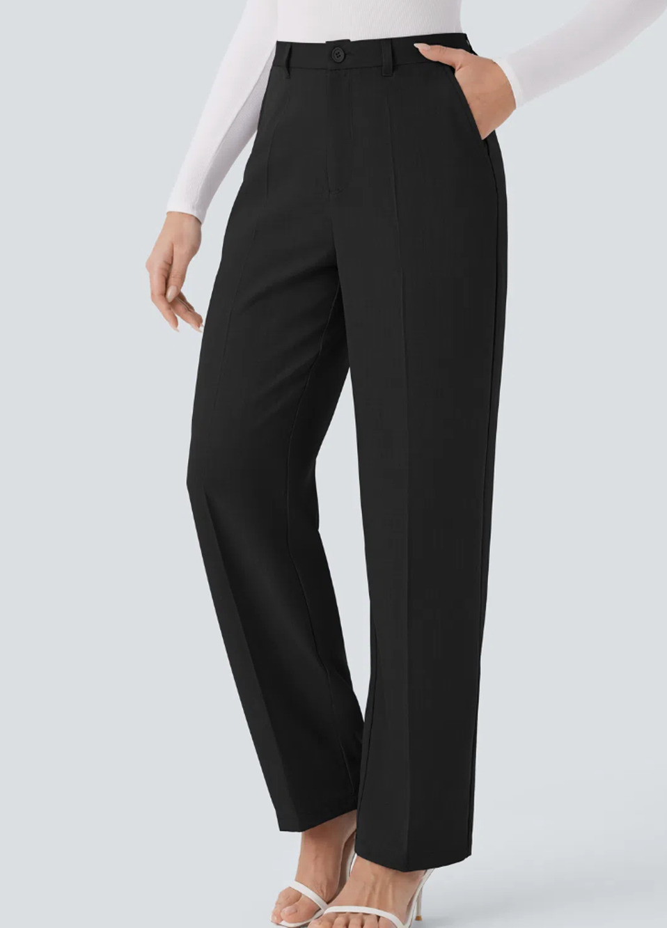 NWT Halara Women's High Waisted Pocket Straight Leg Work Pants Black Size M